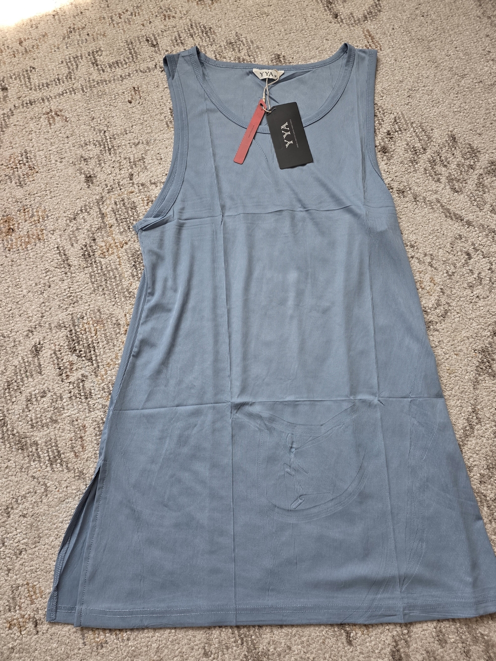 YYA Dusty Blue Sleeveless Scoop-Neck Tunic